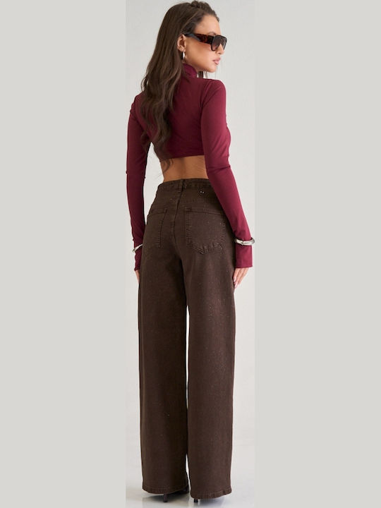 Women's Jean Pants in Wide Leg Style Brown