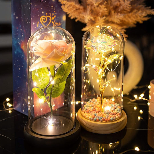 All Saints White Rose 22cm in Glass with LED Aptel