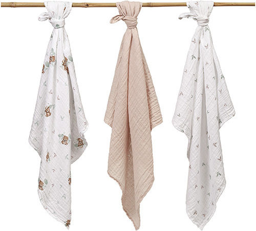 Babyono Muslin Swaddle Blankets Beige 70x70cm 3pcs