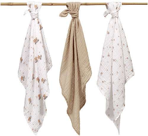 Babyono Muslin Swaddle Blankets Beige 70x70cm 3pcs