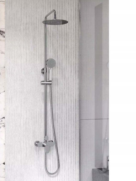 Ferro Adjustable Shower Column with Bathtub Mixer Silver