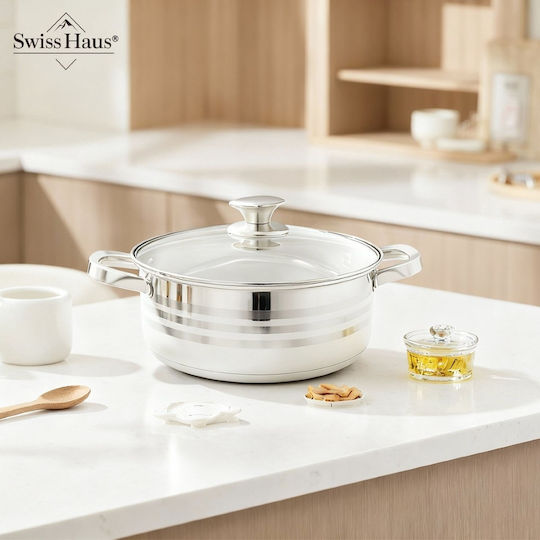 Swiss Haus Stainless Steel Saute Pan with Lid with Ceramic Coating 28cm