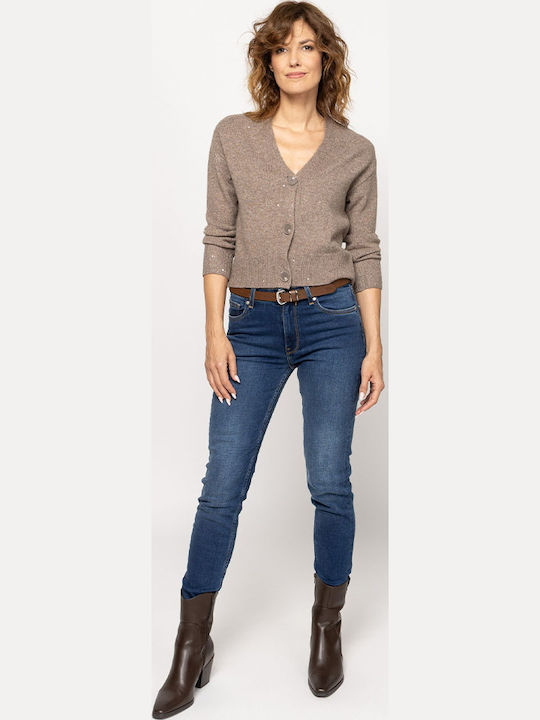 Damen Gestrickte Strickjacke mit Knöpfen Puder