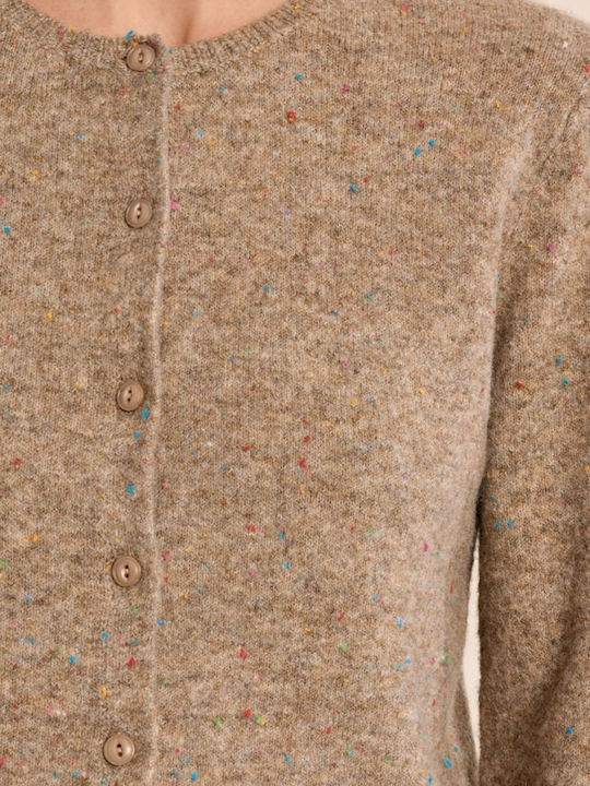 Short Women's Knitted Cardigan Camel