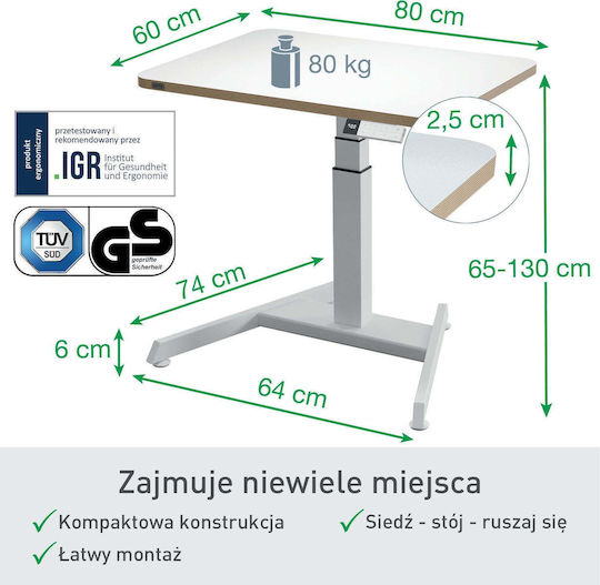 Електрическо Бюро Стъклено Бяло С Метални Крака И USB Портове 80x60x130см
