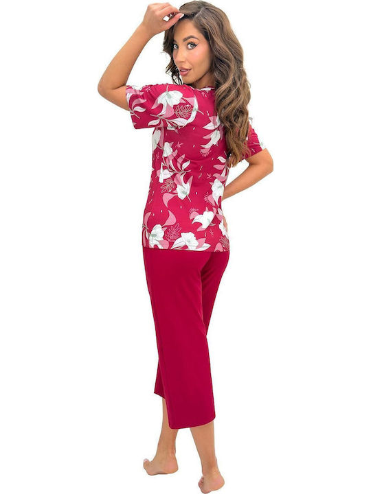 Donna Sommerliches Damen-Set Schlafanzug Burgundisch