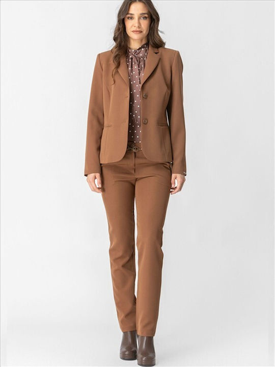 Chrisper Damen Krepp Blazer Schokolade