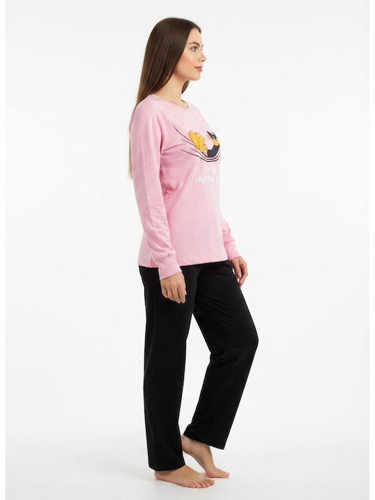 Sara Sara Damen Schlafanzug Set Baumwollene Rosa 1316-roz