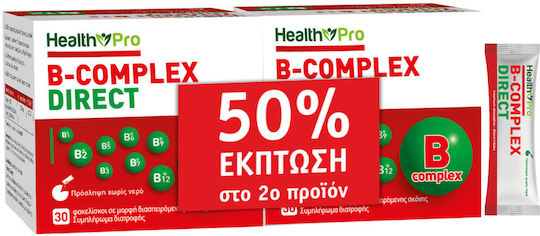 Health Pro B-Комплекс Витамин за Енергия, Укрепване на Имунната Система & Нервната Система 2 x 30 Сашета
