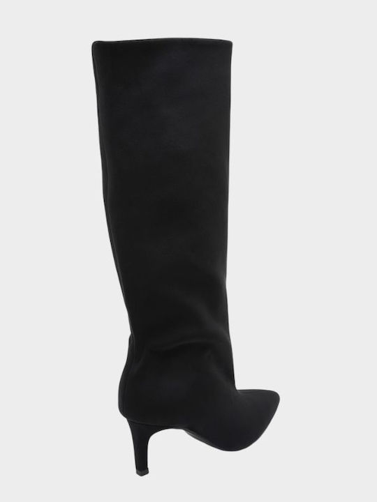 Wildleder Damenstiefel mit Mittelhohem Absatz Schwarz