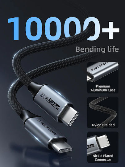Cabletime Geflochtenes USB 3.2 Kabel USB-C männlich - USB-C 100W Schwarz 1,5 m