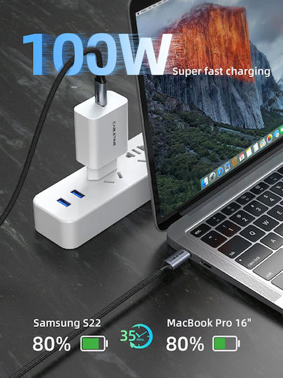 Cabletime Geflochtenes USB 3.2 Kabel USB-C männlich - USB-C 100W Schwarz 1,5 m