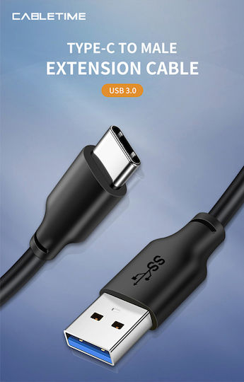 Cabletime USB 3.0 Cable USB-C Male - USB-A Black 3m CT-C160-U33-CMAMN 50 Pieces