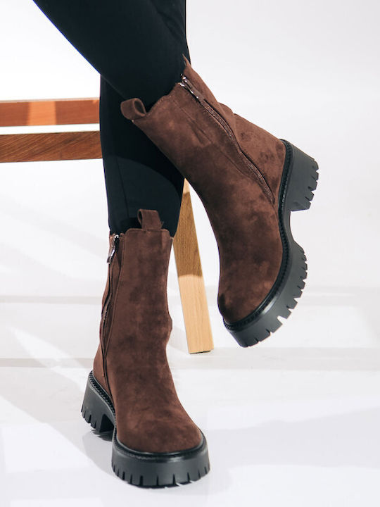 Suede Women's Chelsea Ankle Boots Brown
