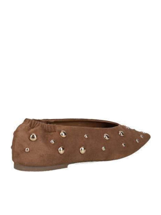 Suede Women's Ballerina Shoes Pointed Toe Brown