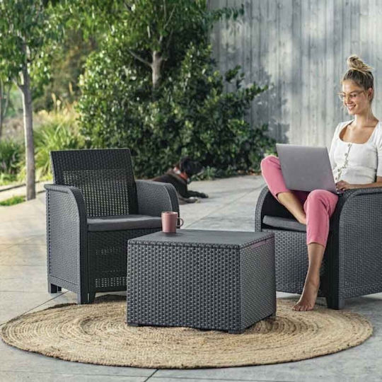 Auxiliary Table for Small Outdoor Spaces Rattan with Metal Frame Graphite 60x55x39cm
