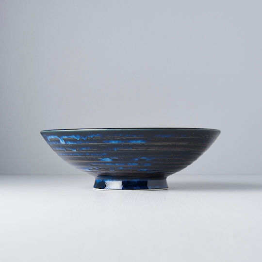 MIJ Bol Mare Din Cupru Cu Model Spiral Bol Pentru Salate Ceramică Albastră 25x7cm