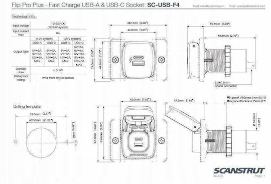 Зарядно устройство Canyon Scanstrut Sc-usb-f4 36w 12/24v Usb-a/c