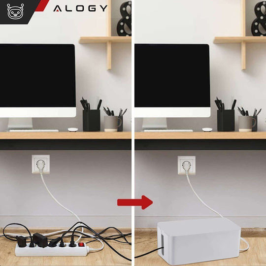 Органайзер за кабели за бюро Контейнер за пода Кутия за кабели Alogy Box L 40cm Широк Бял