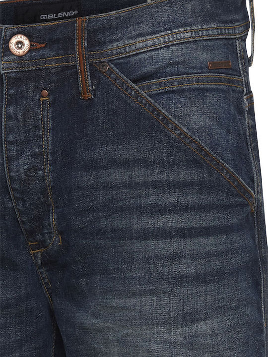 Men's Elastic Relaxed Fit Dark Blue Jeans Pants