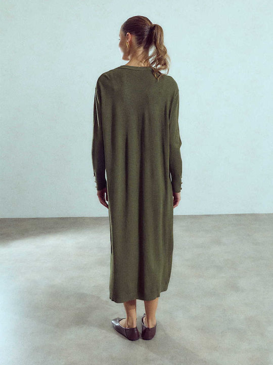 Celestino Γυναικείο Φόρεμα Midi Πλεκτό Loose Fit Χακί