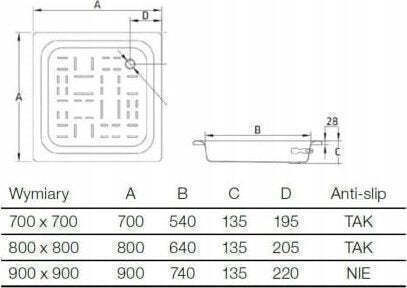 Square Steel Shower 90x90cm White
