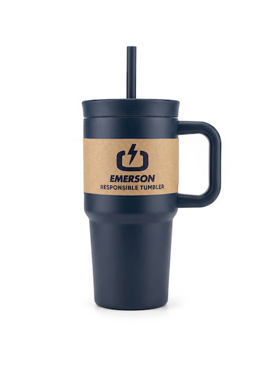 Emerson Thermos Bottle Plastic / Stainless Steel BPA Free 600ml 600 Ml with Straw