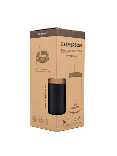 Emerson Thermos Bottle Plastic / Stainless Steel BPA Free 400ml Eco Friendly with Straw
