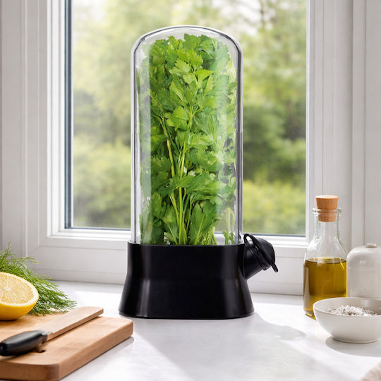 Suport Pentru Menținerea Prospețimii Plantelor În Frigider Recipient Cu Capac Transparent Sistem De Hidratare Pentru Menținerea Prospețimii Plantelor Design Modern Pentru Bucătărie Reutilizabil Ușor De Utilizat 27x13 Cm Negru Pristyle