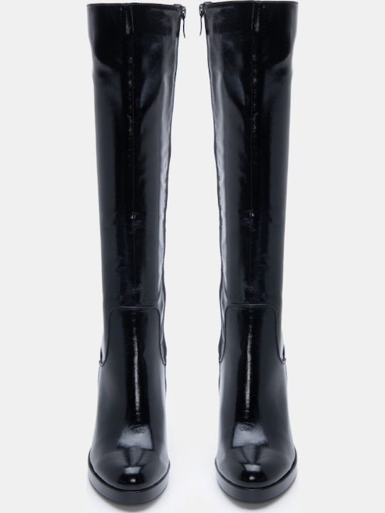 Wildleder Damenstiefel mit hohem Absatz Schwarz