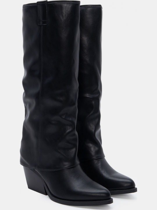 Wildleder Damenstiefel Cowboy mit mittlerem Absatz Schwarz