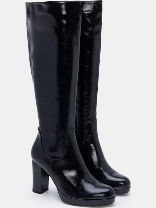 Wildleder Damenstiefel mit hohem Absatz Schwarz