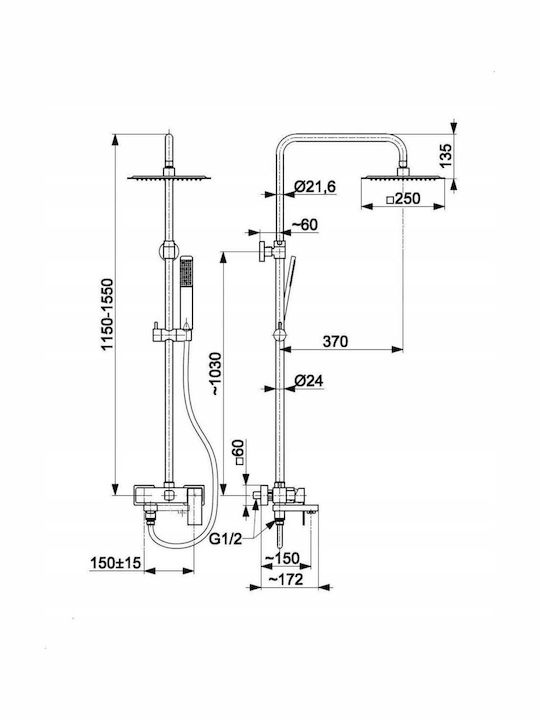 KFA Shower Column with Bathtub Mixer Gold