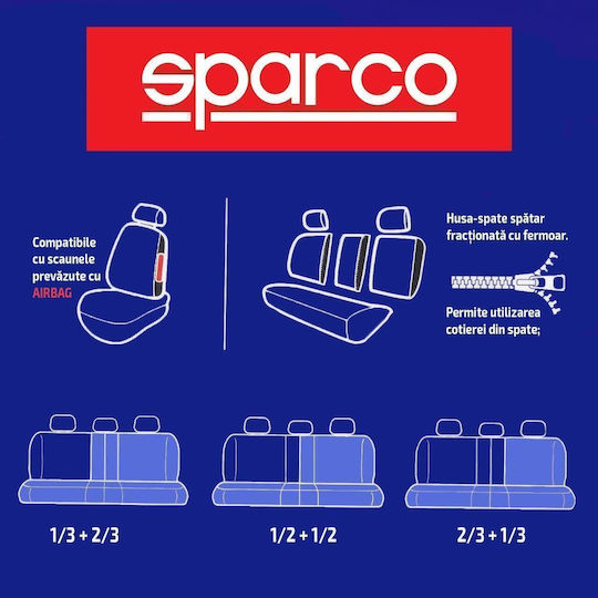 Set huse scaune auto Sparco Sport negru 9 piese