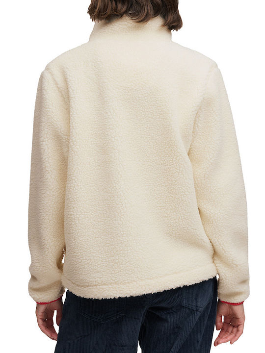 Fleece Women's Cardigan with Zipper Beige