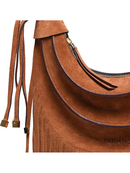Leather Women's Hobo Bag Suede with Fringes Cuoio