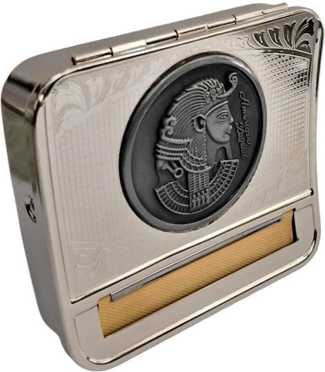 Kalliopi Silver Zigarettenschachtel Drehmaschine Metallische Silber Farbe Design Pharao 8x9cm 47302-011-6
