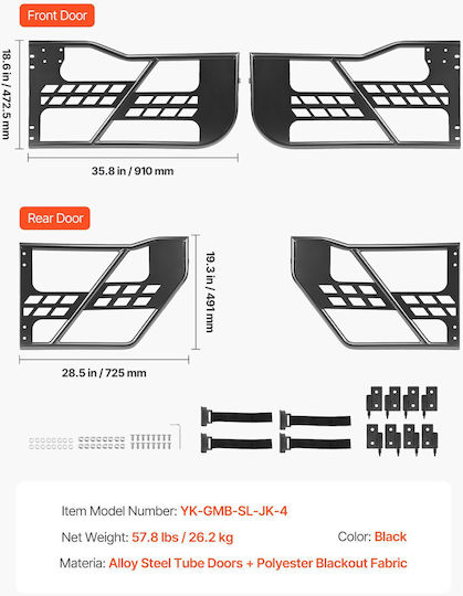 Vevor Jeep Tube 4-Tür Auto Zubehör Für Jeep Wrangler Jk Jku Unlimited 2007-2018 Stahl Vorder- Und Hintertüren Rohrförmige Halbe Türen Off Road Aufbewahrungstasche Gummi Kissen Scharniere Schwerlast Schloss Oe