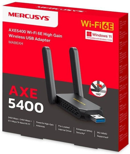 Мрежова карта Mercusys Ma86xh Wifi6e USB адаптер Axe5400 2 4GHz 5GHz 6GHz USB3.0