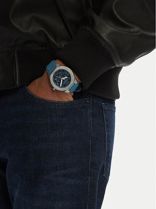 Armani Exchange Ceas bărbătesc 44mm Cronograf cu Baterie și Curea din Cauciuc Navy