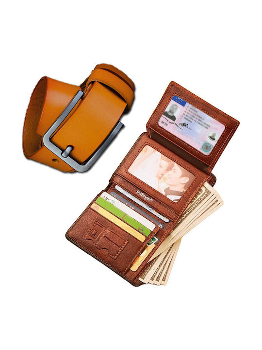 Set Portofel bărbătesc din Piele cu RFID Maro