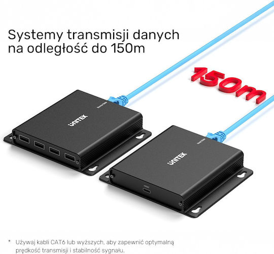 Unitek Usb-c Extender To 4× Usb-a Via Ethernet Range Up To 150 M 480mbps