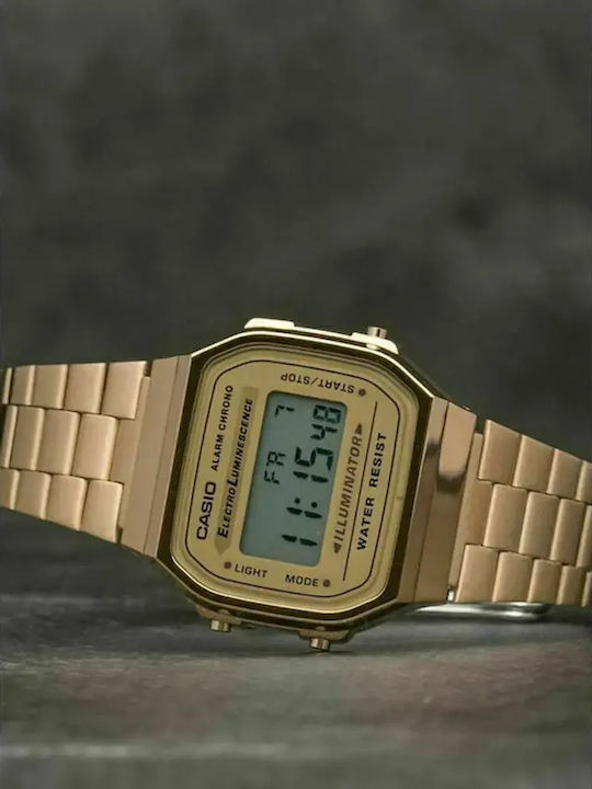Casio Iconic Дигитален Мъжки Часовник 36.3mm Хронограф На Батерия с Златист Металик Браслет