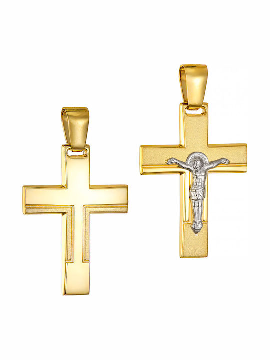 Papoulidis Jewellery Мъжки Златен Кръст 14 Карата Двулицев С Кръстосано Без Верижка