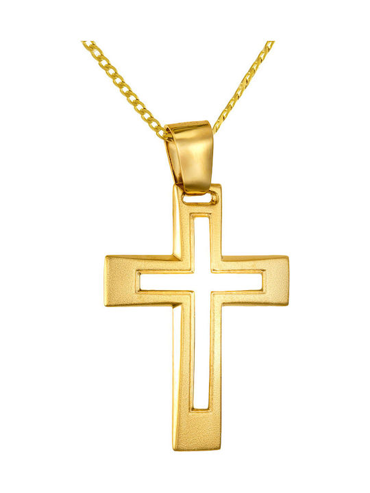 Papoulidis Jewellery Мъжки Златен Кръст 14 Карата Двулицев С Кръстосано Без Верижка