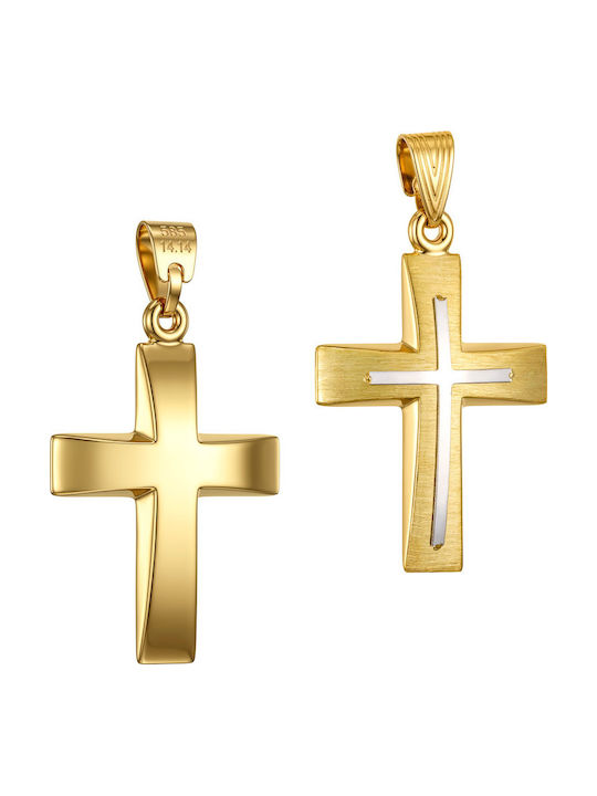 Papoulidis Jewellery Мъжки Златен Кръст 14 Карата Двулицев Без Верижка