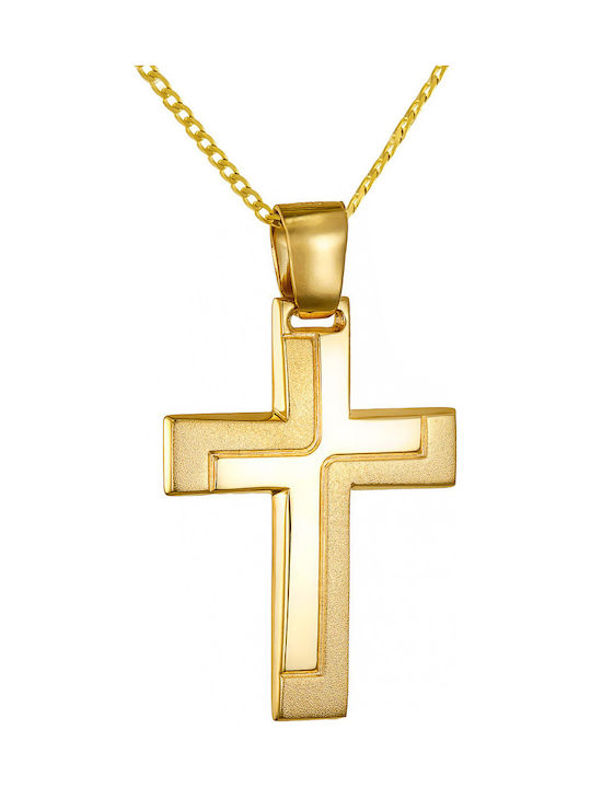 Papoulidis Jewellery Мъжки Златен Кръст 14 Карата Двулицев Без Верижка