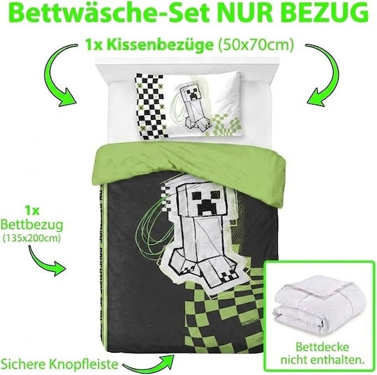 Minecraft Set Cearceafuri Pentru Copii Single Cu Față De Pernă Din Bumbac Multicolor 135x200cm