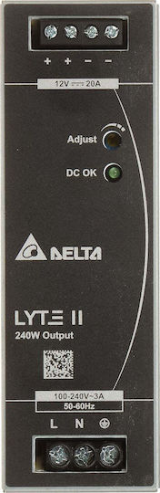 Delta DIN Rail Power Supply with 12V Output and 240W Power 20A