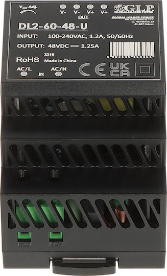Rail Mount Power Supply with 48V Output and 60W 1.25A